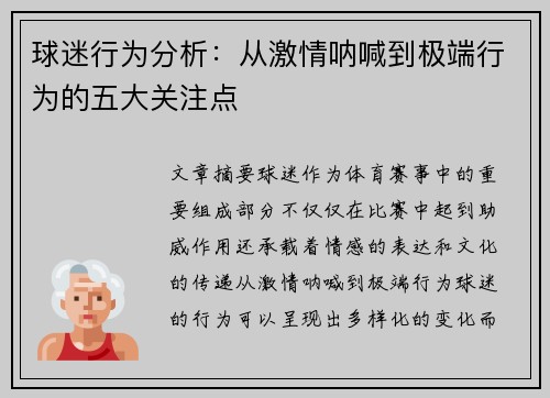 球迷行为分析：从激情呐喊到极端行为的五大关注点